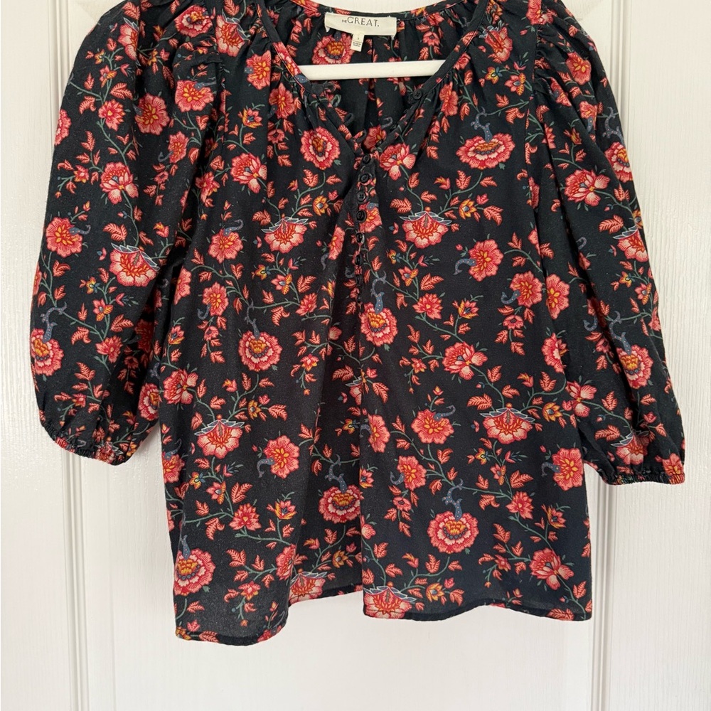 THE GREAT. Women's Floral Blouse - Black and Red